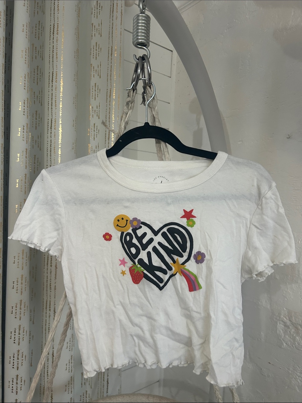 Project Social T White 'Be Kind' Graphic Crop Tee with Rainbow Accents